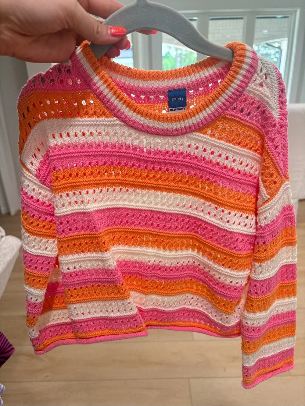 Old Navy Pink Orange Cream Striped Open-Knit Sweater Top